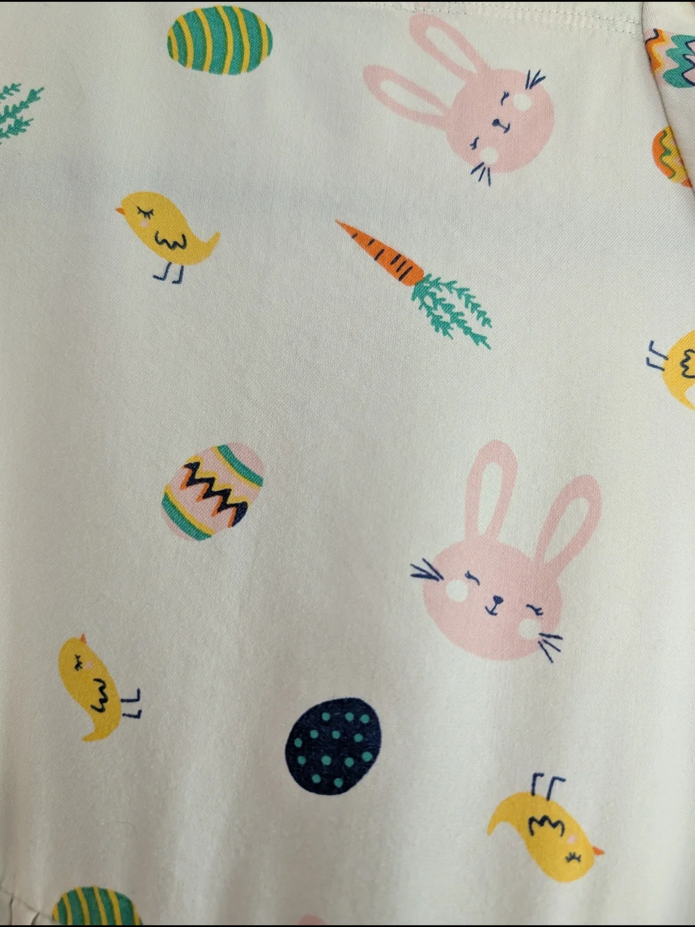 Harper Canyon Cream Kids Dress with Pink Bunnies and Multicolor Eggs